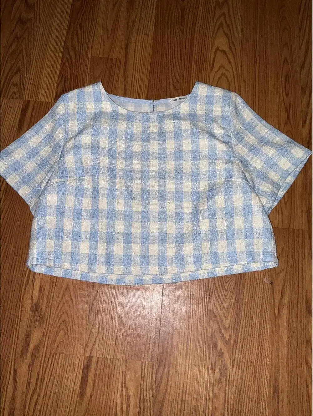 Day + Moon Two-Piece Light Blue and White Gingham Crop Top and Skort Set